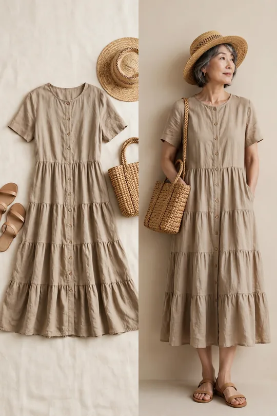 Linen tiered midi dress – Casual Dresses for Women Over 60