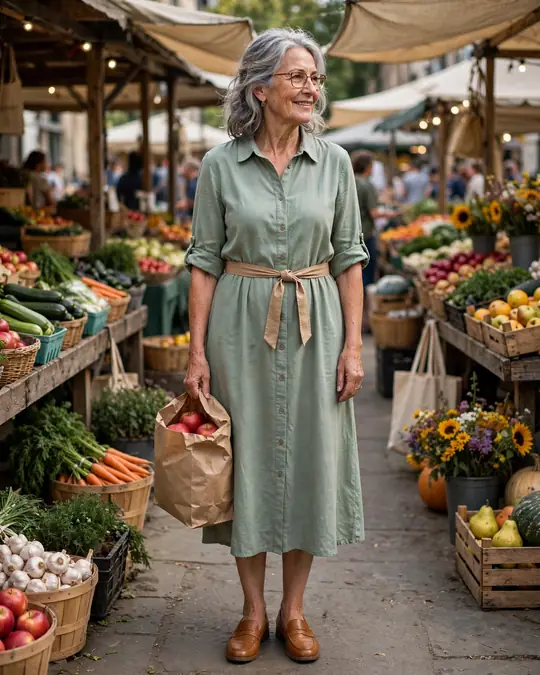Cotton shirt dress with rolled sleeves – Casual Dresses for Women Over 60