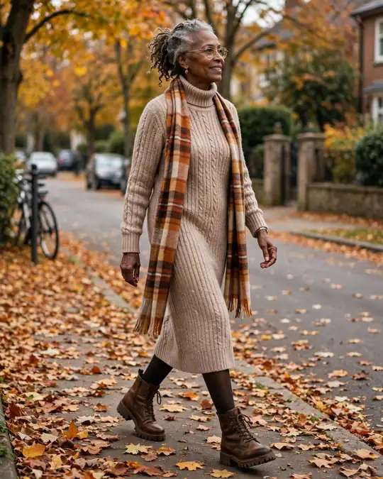 Knit sweater dress with ankle boots – Casual Dresses for Women Over 60