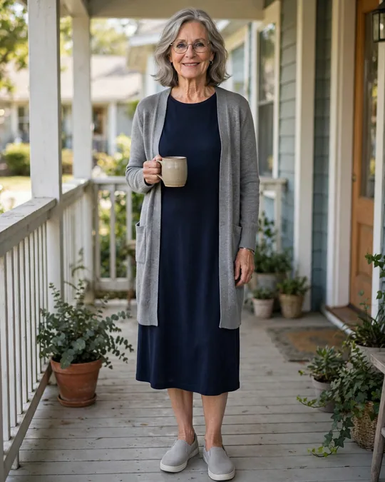 Jersey midi dress with a long cardigan – Casual Dresses for Women Over 60