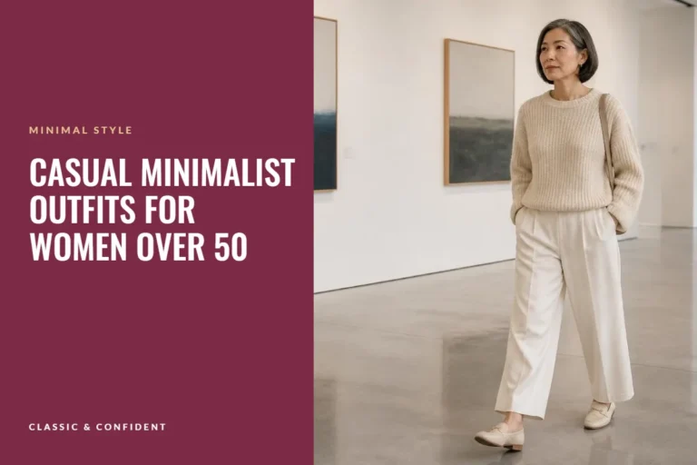 Woman in a cream knit and ivory wide-leg trousers – Casual Minimalist Outfits for Women Over 50