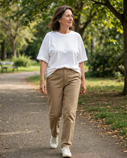 Chinos, oversized cotton tee and canvas sneakers – Casual Outfits for Women Over 50