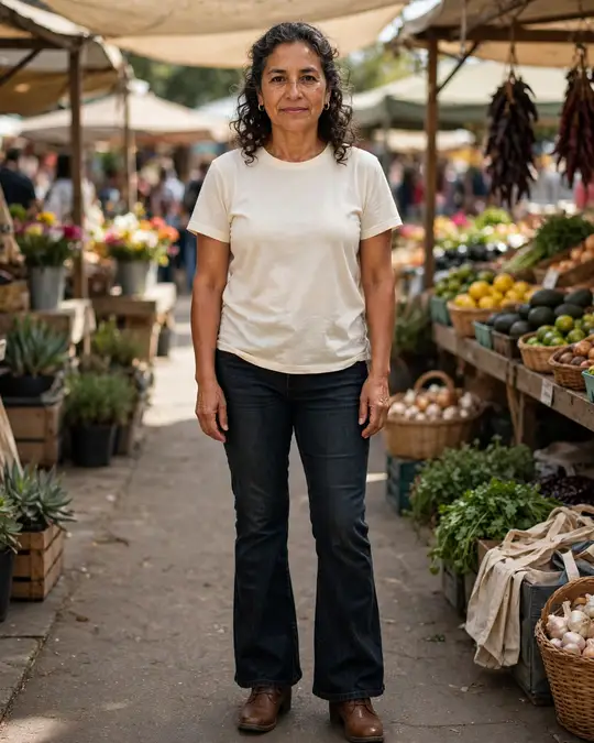 Pull-on kick-flare jeans and an untucked tee – Casual Outfits for Women Over 50