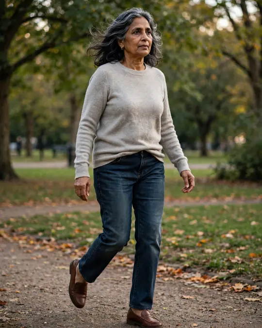 Straight jeans, crew-neck sweater and loafers – Casual Outfits for Women Over 60