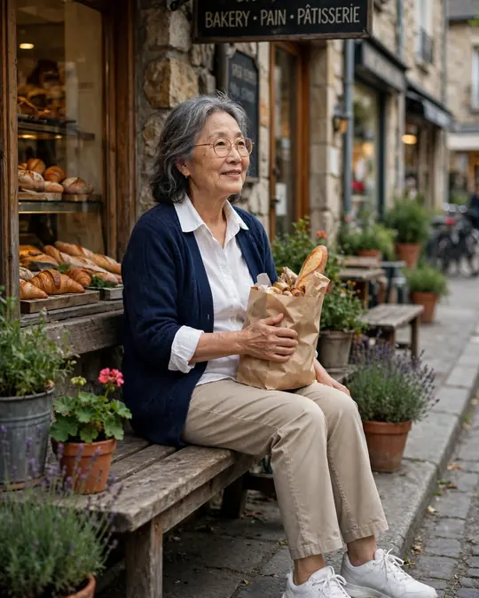 Chinos, white shirt and a navy cardigan – Casual Outfits for Women Over 60