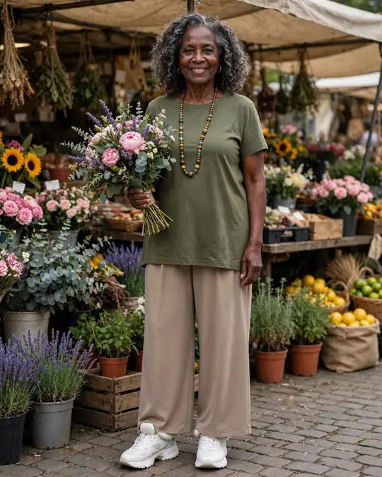 Pull-on wide-leg trousers with a tunic tee – Casual Outfits for Women Over 60