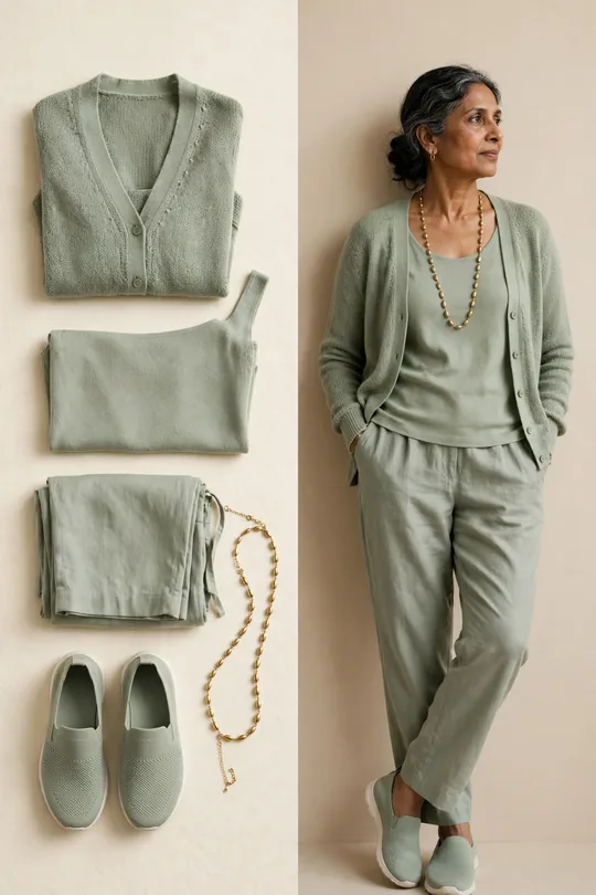 Knit cardigan set with soft trousers – Casual Outfits for Women Over 60