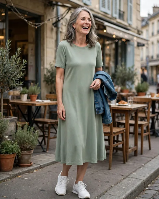 Jersey midi dress with white trainers – Casual Outfits for Women Over 60