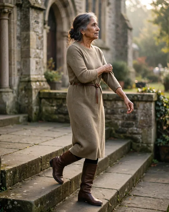 Knit midi dress with boots – Dresses for Women Over 60