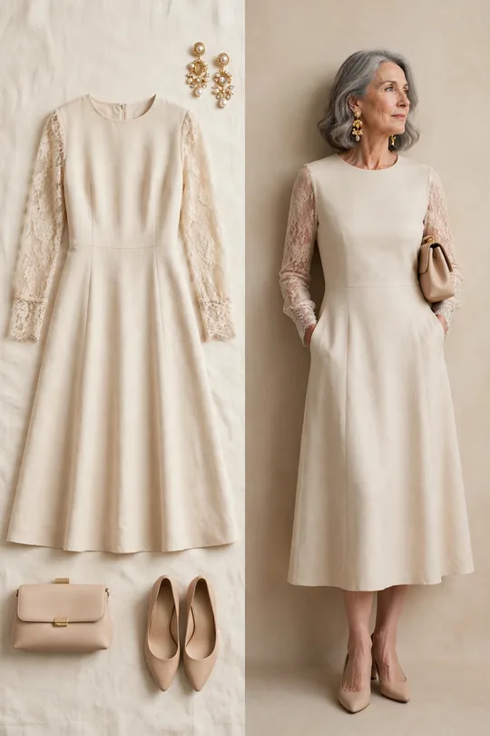 A-line dress with lace sleeves – Dresses for Women Over 60