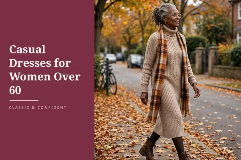 Woman in her 60s in a knit sweater dress with ankle boots – Casual Dresses for Women Over 60