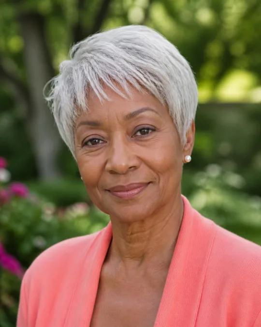 Soft pixie with downward-angled layers – Hairstyles for Women Over 70 With Fine or Thin Hair