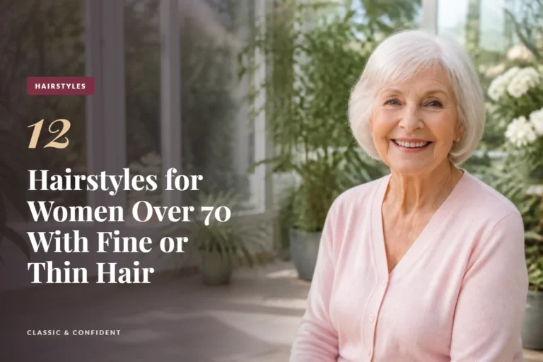 Woman over 70 with fine white hair in a soft layered bob with side-swept bangs