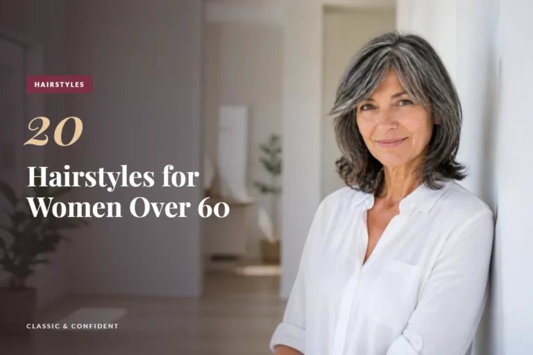 Woman in her 60s with a layered shoulder-length salt-and-pepper cut with side bangs