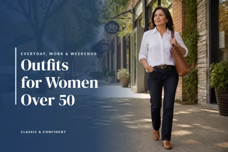 Woman over 50 in a white shirt, dark bootcut jeans and loafers – Outfits for Women Over 50
