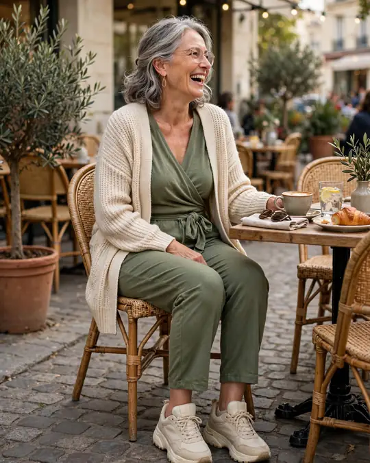 Jersey jumpsuit with a cardigan – Outfits for Women Over 60