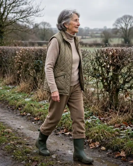 Fleece-lined trousers with a quilted gilet – Outfits for Women Over 70