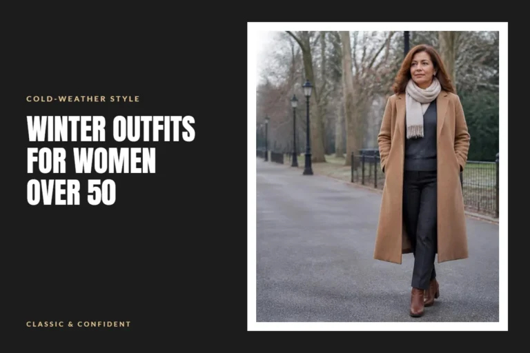 Woman in a camel wool coat on a winter park path – Winter Outfits for Women Over 50